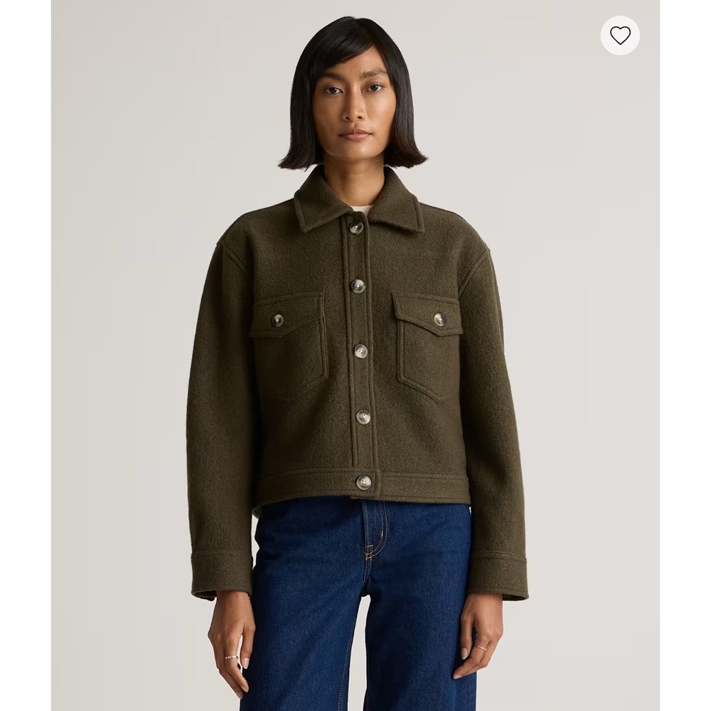 Quince 100% Merino Wool Cropped Shirt Jacket Green Boxy Shacket Women Small S